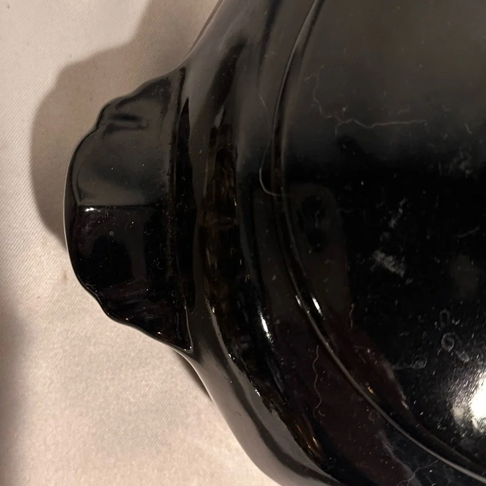 Vintage Frankoma Pottery Gloss Black Ceramic Casserole Dish Art Deco
